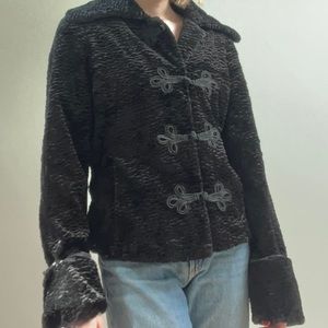 Bandolera Black Fur Jacket with Embroidery- Size 38/M